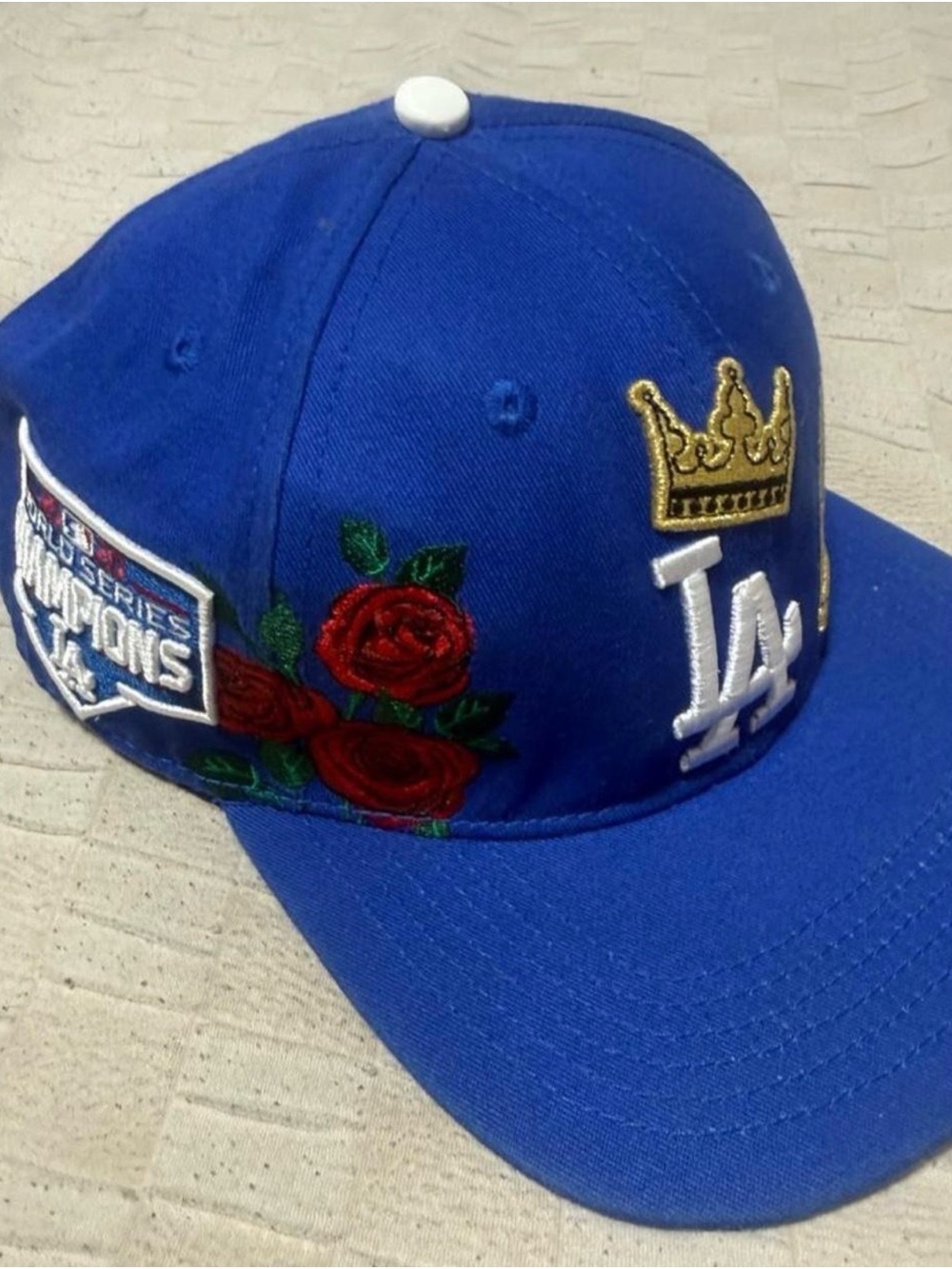 LA Dodgers Blue Embroidered Crown & Rose pink Baseball Cap